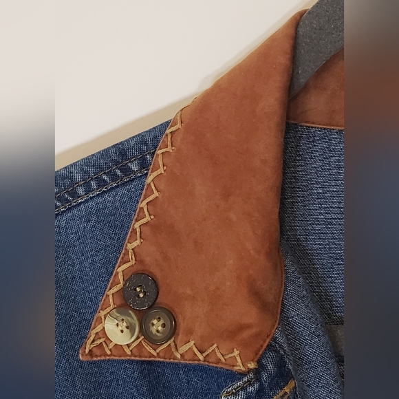 Don't Mess With Texas Western Denim Jean Jacket Embroidered Faux Suede Small - Picture 5 of 13